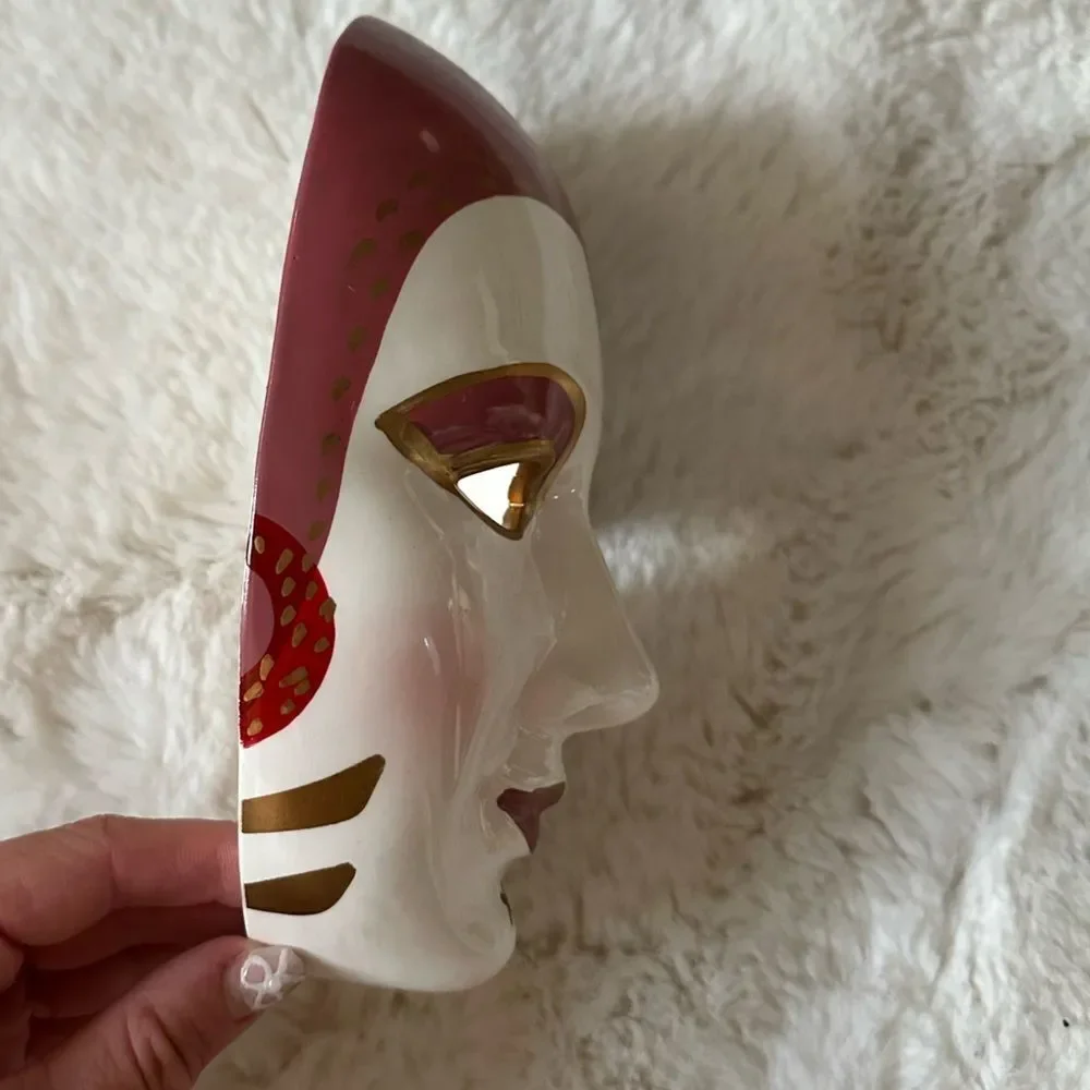 Ceramic Vintage 1980s Flapper Girl Masks Wall Decor/Japanese Kabuki theater mask
